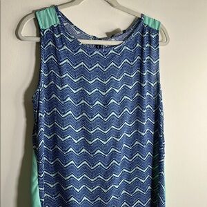 Paper Moon Blue‎ and Green Chevron Holburn Keyhole Sleeveless Top Size XL